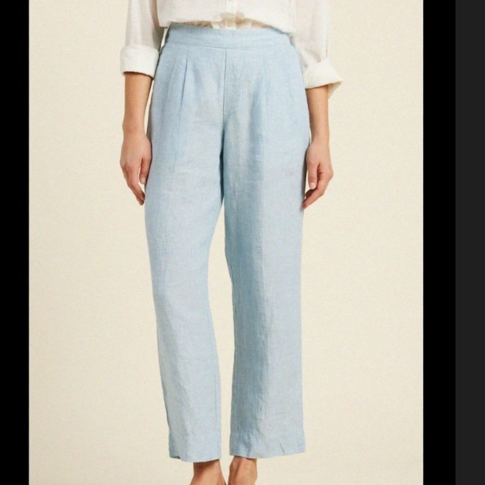 AEXAE Womens Wide Leg Lightweight Light Blue 100% Linen‎ Trousers - XL